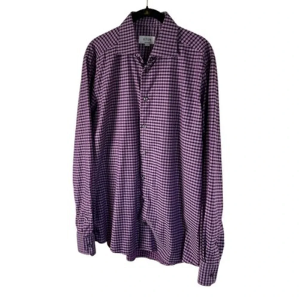 Eton Contemporary Fit Purple Gingham Check Dress Shirt Mens 41 16 L Cotton